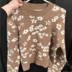 Z Supply Floral Knit Sweater in Brown and White